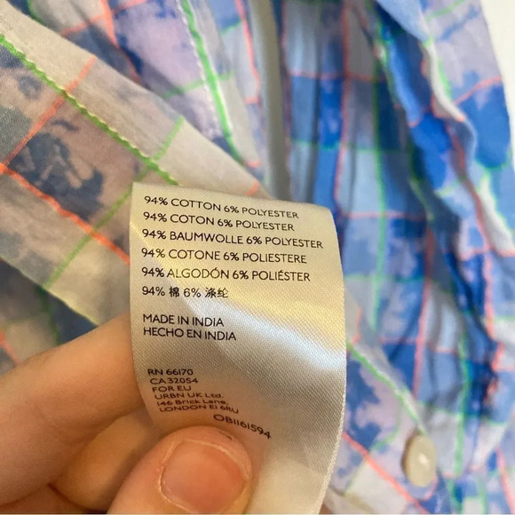 ANTHROPOLOGIE Pilcro and the Letterpress Neon Plaid Check Shirt Blue Size Small - Picture 5 of 5